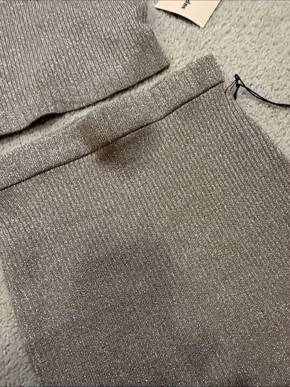superdown Shimmery Knit Crop Tank and Pencil Skirt Set in Taupe - Picture 2 of 2